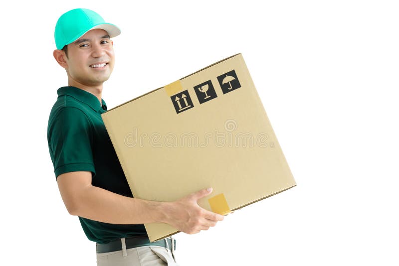 Deliveryman που φέρνει ένα κουτί από χαρτόνι στοκ εικόνα Deliveryman που φέρνει ένα κουτί από χαρτόνι στοκ εικόνα