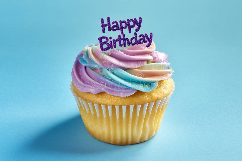 Deliziosa torta di compleanno di Pastel Rainbow con Topper di Buon Compleanno royalty illustrazione gratis