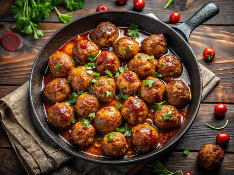 Deliziosamente croccanti polpette panfritte e un drone sopra le teste di perfetto culinario per il vostro prossimo pasto royalty illustrazione gratis