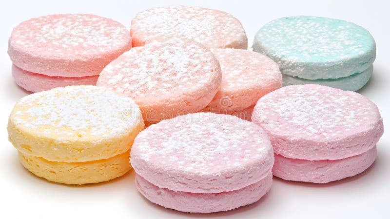 Deliziosi Colori di Marshmallow Cookies Dolci Trattamenti Di Zucchero In Polvere Chiusura Generata dall'AI. royalty illustrazione gratis