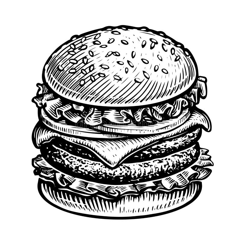 Delizioso e appetitoso hamburger cheeseburger. disegno a mano royalty illustrazione gratis