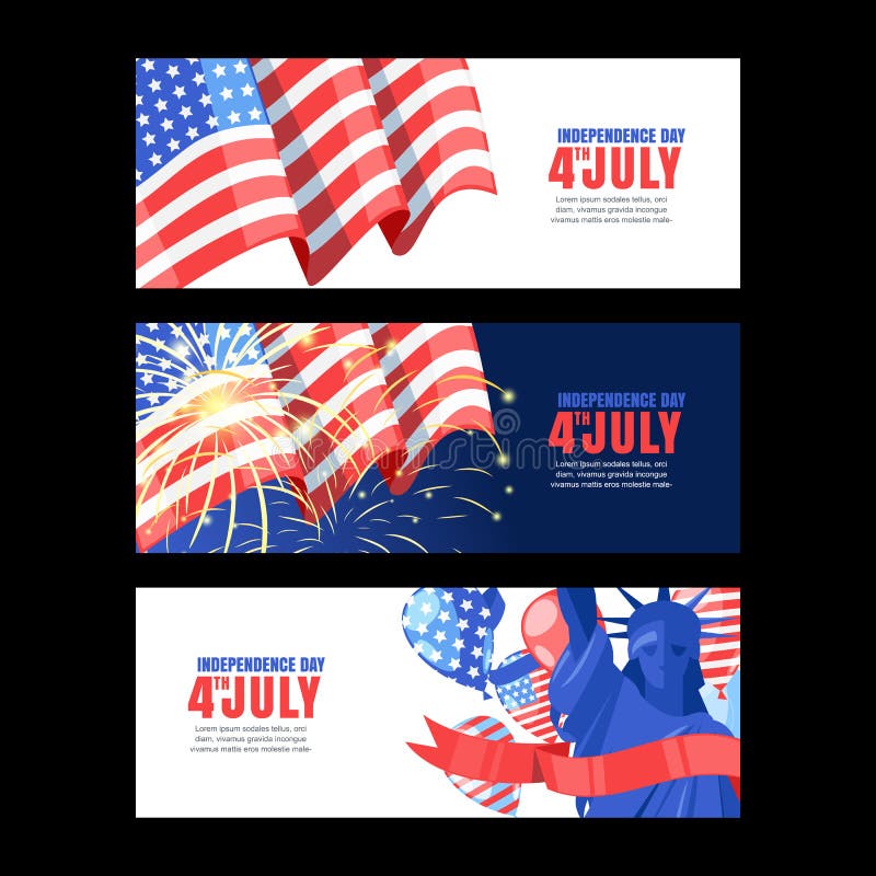 4 della festa dell'indipendenza luglio di U.S.A. Insieme orizzontale dell'insegna di festa con la bandiera, il saluto e la statua royalty illustrazione gratis 4 della festa dell'indipendenza luglio di U.S.A. Insieme orizzontale dell'insegna di festa con la bandiera, il saluto e la statua royalty illustrazione gratis