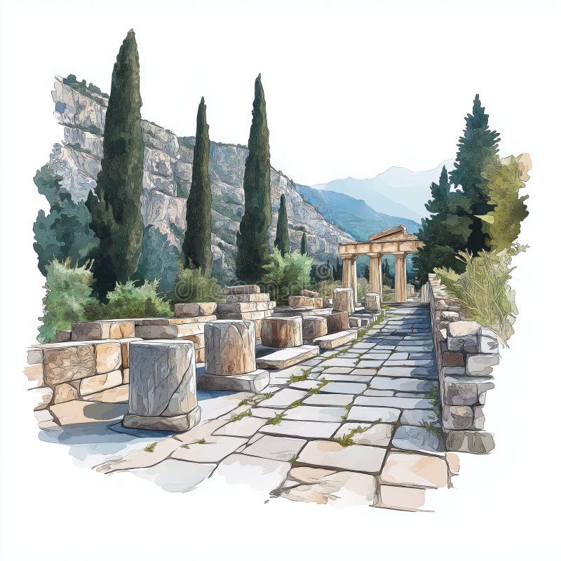 Delphi Archaeological Site. Delphi Archaeological Site Hand Drawn