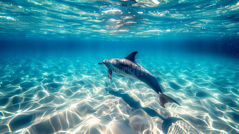 Delphin unter Wasser im klaren blauen Ozean lizenzfreie abbildung