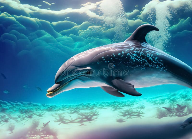 Delphin unter Wasser am Riff nahe. generative Hilfe vektor abbildung