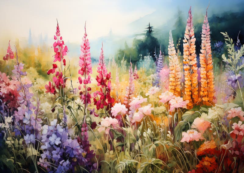 Delphinium-Traum bezaubernd : ein lebendiger Garten der Prinzessin stock abbildung