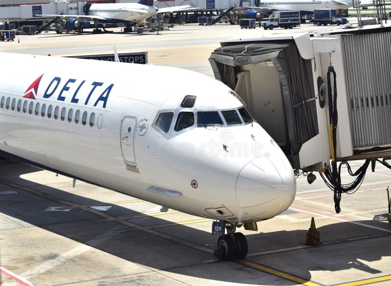 Delta Airlines gated at ATL Atlanta Hartsfield-Jackson International Airport. Delta Airlines gated at ATL Atlanta Hartsfield-Jackson International Airport