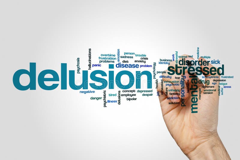 Delusion word cloud on grey background