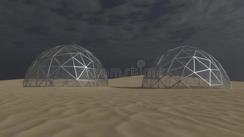 Delve into the Martian Colony, terraforming, Moon Dome City, and geodesic domes on Mars. Observe 3D renderings of glass royalty free illustration