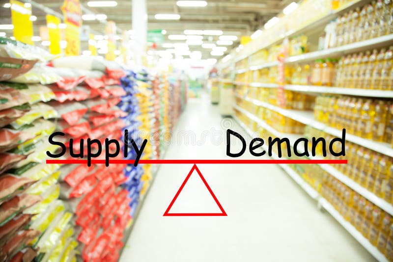 demand and supply concept, Supermarket blur background.