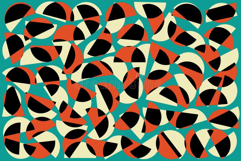 Demi-cercles aléatoires blancs noirs rouges sur le fond bleu Mod?le g?om?trique abstrait de formes dans le r?tro style pour le d? illustration libre de droits Demi-cercles aléatoires blancs noirs rouges sur le fond bleu Mod?le g?om?trique abstrait de formes dans le r?tro style pour le d? illustration libre de droits