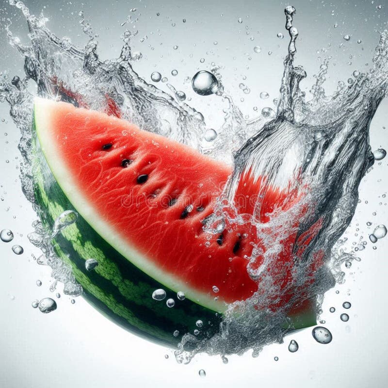 Half cut watermelon splash in water on a white background. Half cut watermelon splash in water on a white background