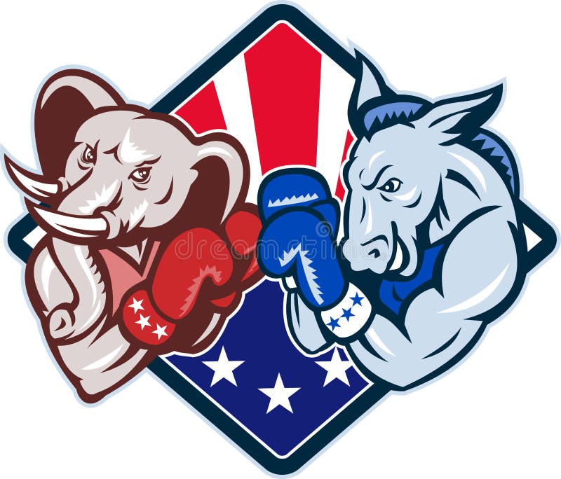 Democrat Donkey Republican Elephant Mascot Boxing vector illustration