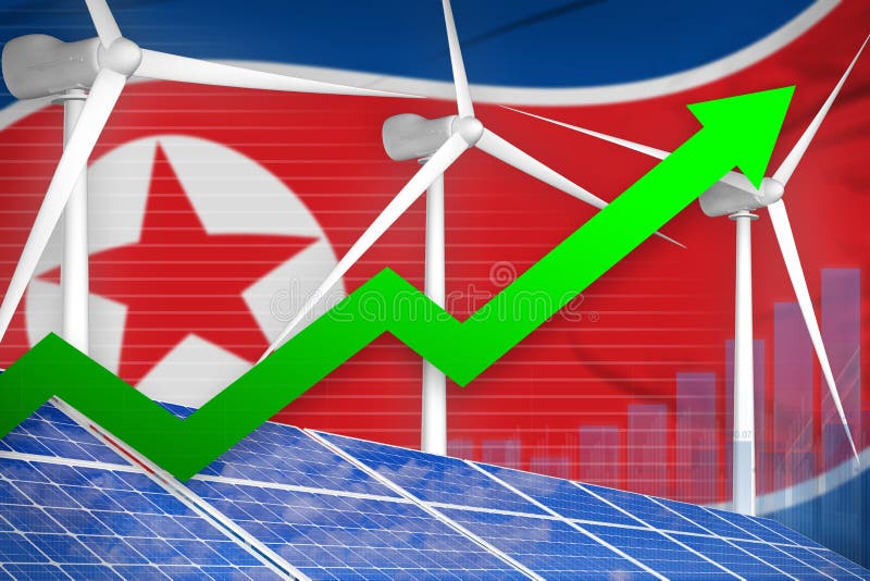 Democratische Volksrepubliek van Korea Noord-Korea zonne en windenergie het toenemen grafiek, pijl omhoog - milieu natuurlijke en royalty-vrije illustratie Democratische Volksrepubliek van Korea Noord-Korea zonne en windenergie het toenemen grafiek, pijl omhoog - milieu natuurlijke en royalty-vrije illustratie