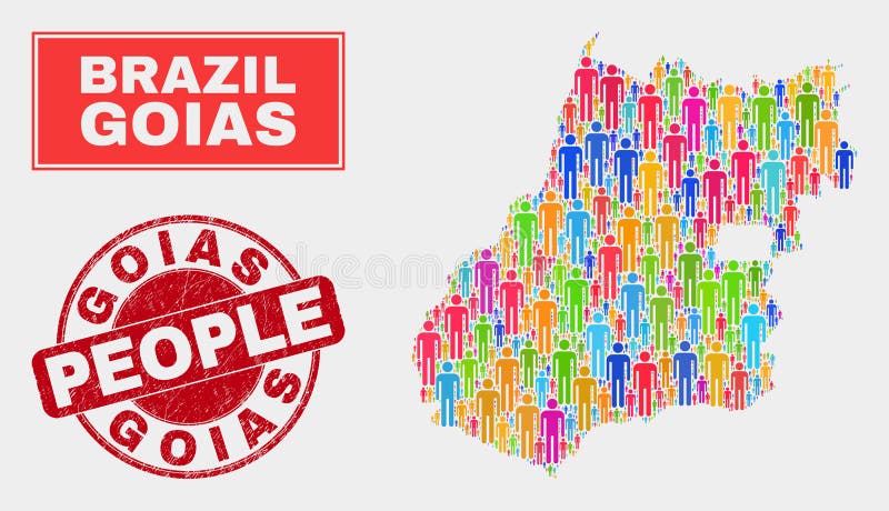 Goias State Map Population Demographics and Dirty Stamp Seal stock illustration