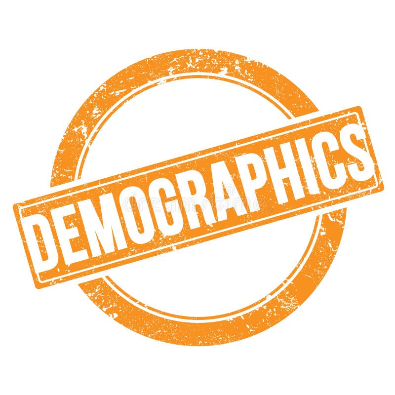 Demographics Text On Orange Grungy Round Stamp Stock Illustration