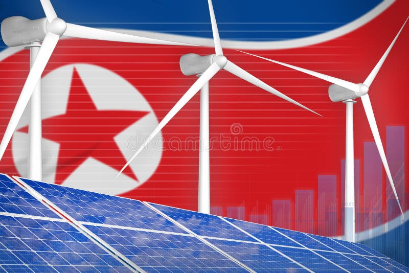 Demokratische Volksrepublik Korea Nordkorea Solar und digitales Diagrammkonzept der Windenergie - alternative natürliche Energie lizenzfreie abbildung Demokratische Volksrepublik Korea Nordkorea Solar und digitales Diagrammkonzept der Windenergie - alternative natürliche Energie lizenzfreie abbildung