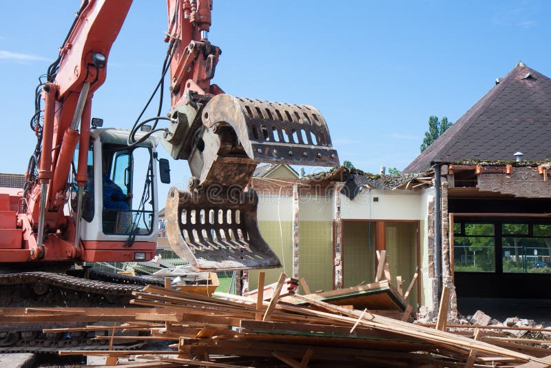 Demolition of a Building with a Excavator Stock Image Image of