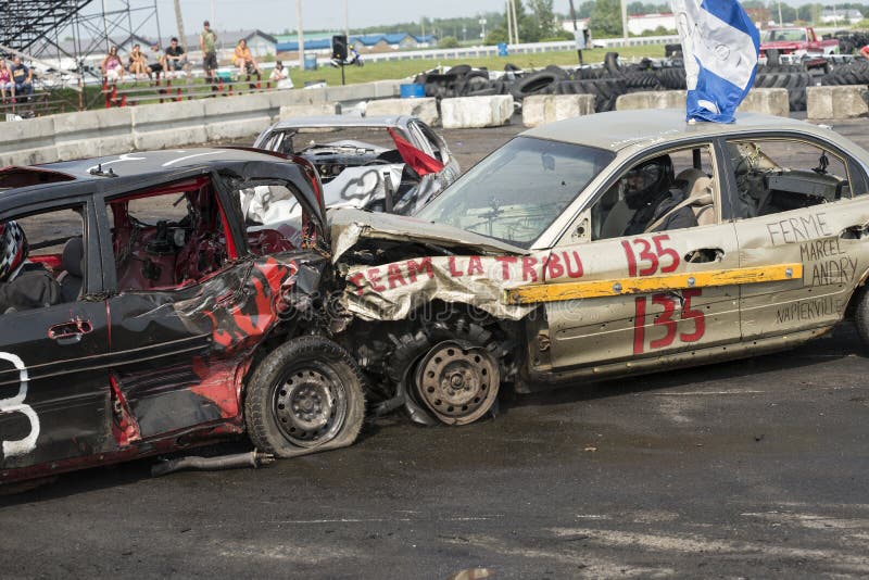 Napierville demolition derby, July 12, 2015, picture of cars in a demolition derby. Driver banging stock images, royalty-free photos and pictures