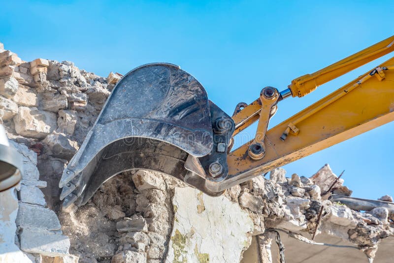 Demolition of an Old House with Excavator Stock Image Image of