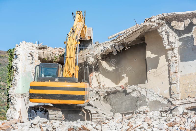 Demolition of an Old House with Excavator Stock Photo Image of rubble