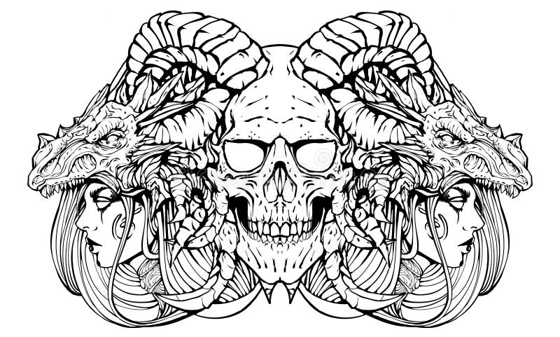 Skull Tattoo Png Transparent Images  Demon Skull Tattoo Designs   300x527 Png Clipart Download