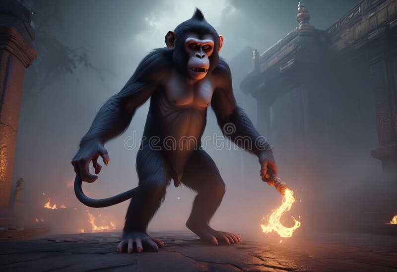 Demons Monkey Whips in Hell Fight Stock Illustration - Illustration of