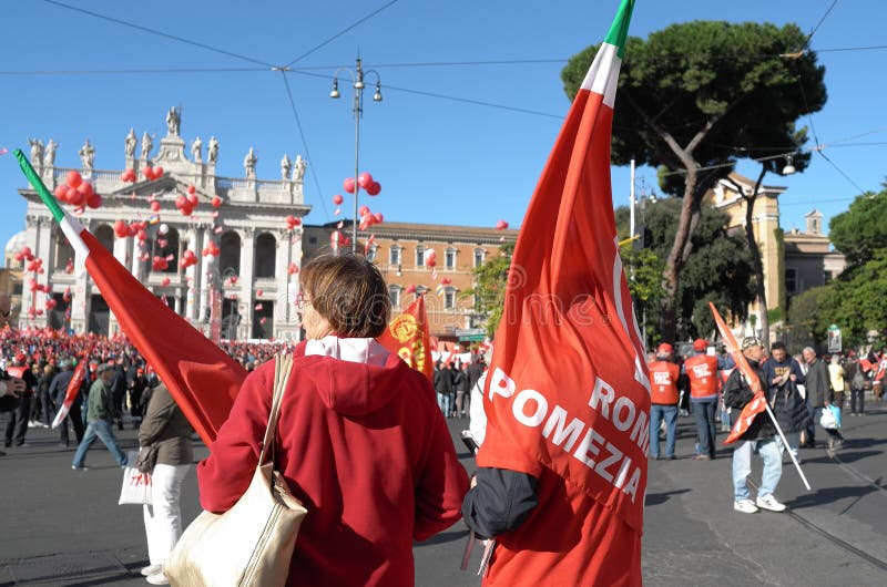 Italian Trade Unions Demonstrate in Rome Editorial Stock Image - Image ...