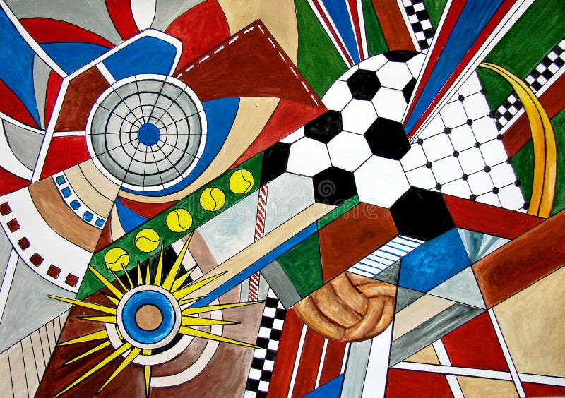 Den abstrakt målningen av sporten skrivar fotboll, tennis. vektor illustrationer Den abstrakt målningen av sporten skrivar fotboll, tennis. vektor illustrationer