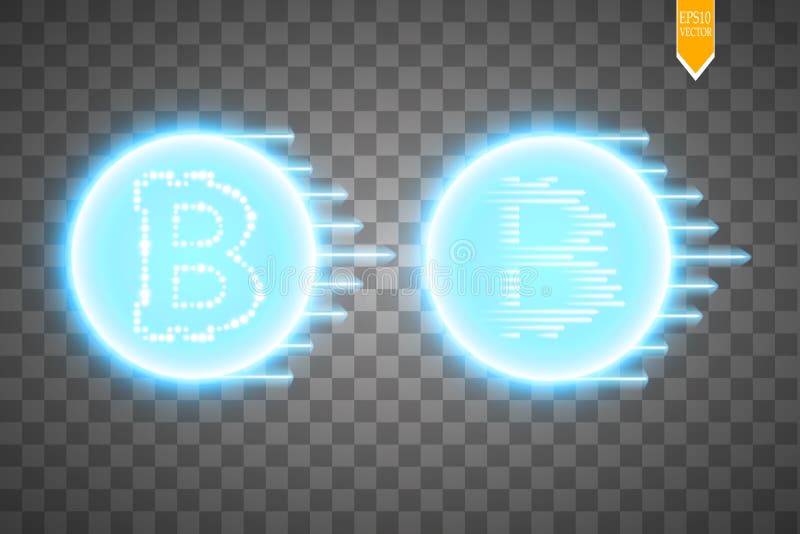 Den abstrakta blåa energicirkeln med bitcoin och hastighet fodrar på en genomskinlig bakgrund
