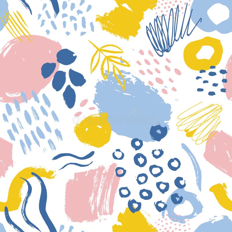 Den abstrakta sömlösa modellen med kulöra målarfärgfläckar, spårar, droppar på vit bakgrund Idérik vektorillustration in vektor illustrationer Den abstrakta sömlösa modellen med kulöra målarfärgfläckar, spårar, droppar på vit bakgrund Idérik vektorillustration in vektor illustrationer