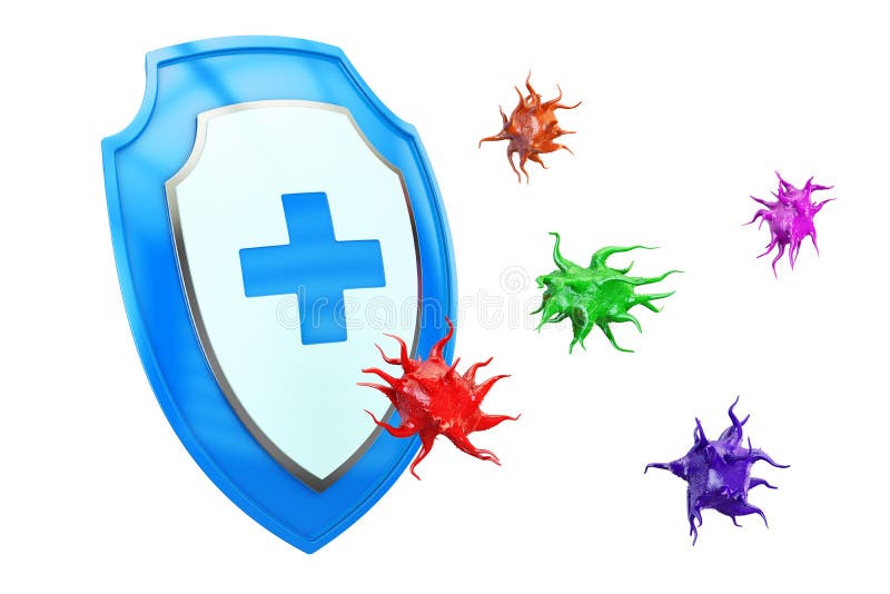 Den Antibacterial eller anti-virusskölden, hälsa skyddar begrepp 3d vektor illustrationer Den Antibacterial eller anti-virusskölden, hälsa skyddar begrepp 3d vektor illustrationer