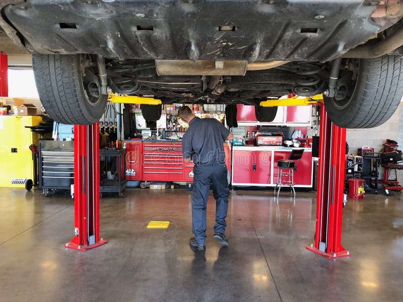 Auto repair service shop with specialized equipment used for repairing automobiles. An automobile repair shop also known regionally as a garage or a workshop is an establishment where automobiles are repaired. Auto repair service shop with specialized equipment used for repairing automobiles. An automobile repair shop also known regionally as a garage or a workshop is an establishment where automobiles are repaired.