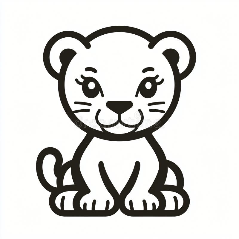Den beundransvärda teckningen Lion Cub Illustration Cute Baby Animal Design Black and White Graphic AI genererad. royaltyfri illustrationer