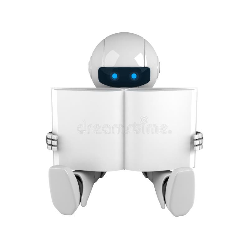 Den blanka bokroboten sitter white stock illustrationer