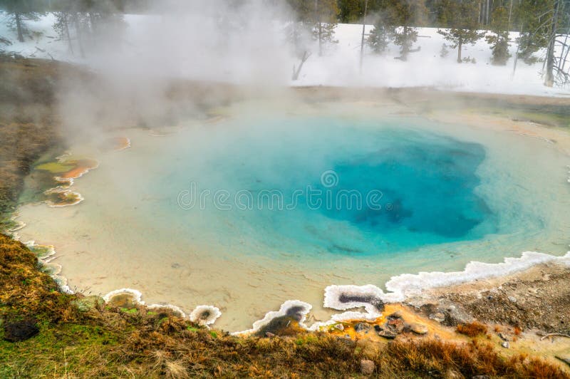 Den blå geotermiska poolen, Norris Geyser Basin, Yellowstone National Park, Förenta staterna royaltyfri foto