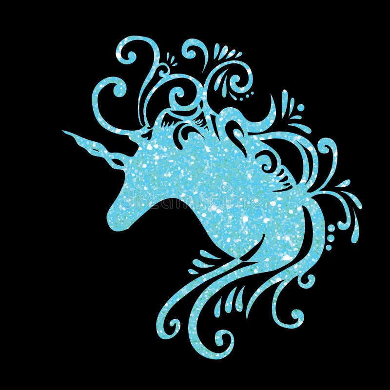 Den blåa fantasin för enhörningen för enhörninghuvudvektorn blänker partiet för födelsedagen för enhörningen för eps för gemet fö