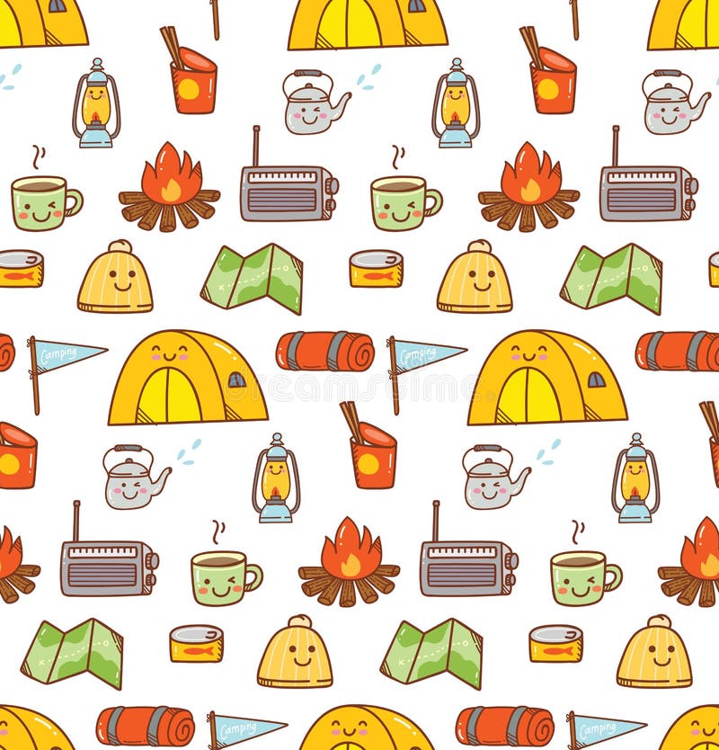 Den campa materialkawaiien klottrar sömlös bakgrund vektor illustrationer Den campa materialkawaiien klottrar sömlös bakgrund vektor illustrationer