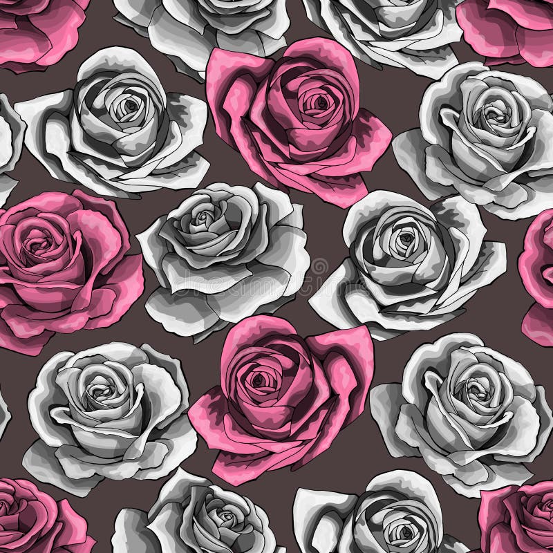 Den drog vektortappninghanden steg blommablomningen som blommar den sömlösa modellen stock illustrationer Den drog vektortappninghanden steg blommablomningen som blommar den sömlösa modellen stock illustrationer