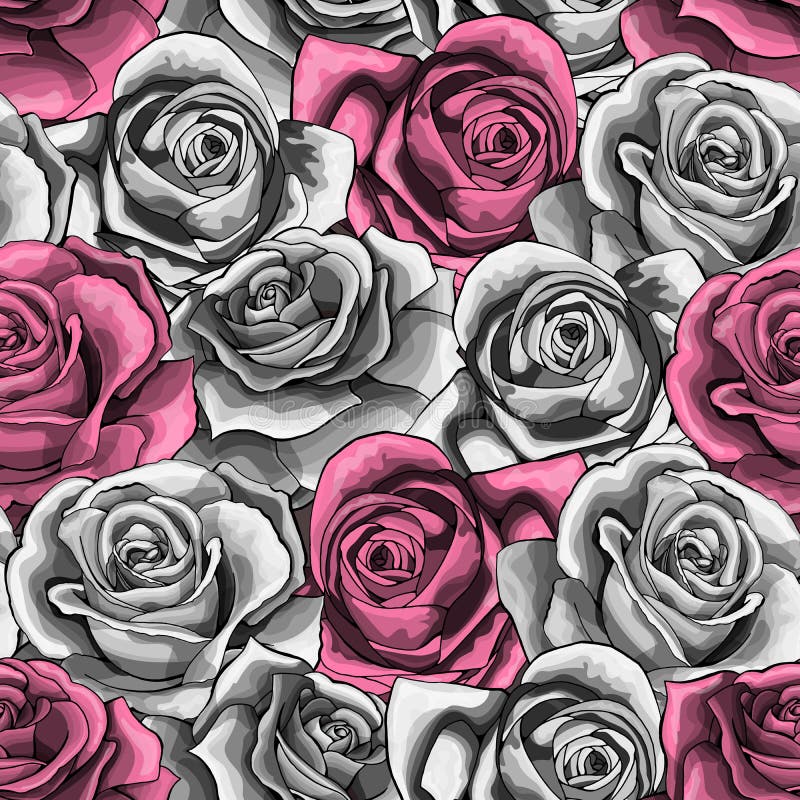 Den drog vektortappninghanden steg blommablomningen som blommar den sömlösa modellen vektor illustrationer Den drog vektortappninghanden steg blommablomningen som blommar den sömlösa modellen vektor illustrationer