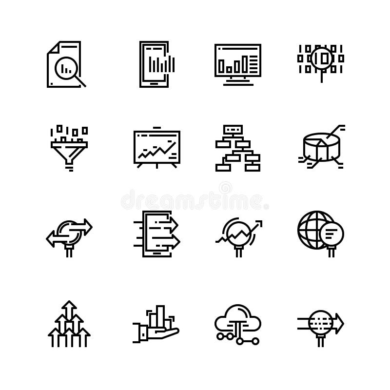 Den enkla uppsättningen av dataanalys gällde vektorlinjen symboler Innehåller sådana symboler som diagram, grafer, trafikanalys, vektor illustrationer Den enkla uppsättningen av dataanalys gällde vektorlinjen symboler Innehåller sådana symboler som diagram, grafer, trafikanalys, vektor illustrationer