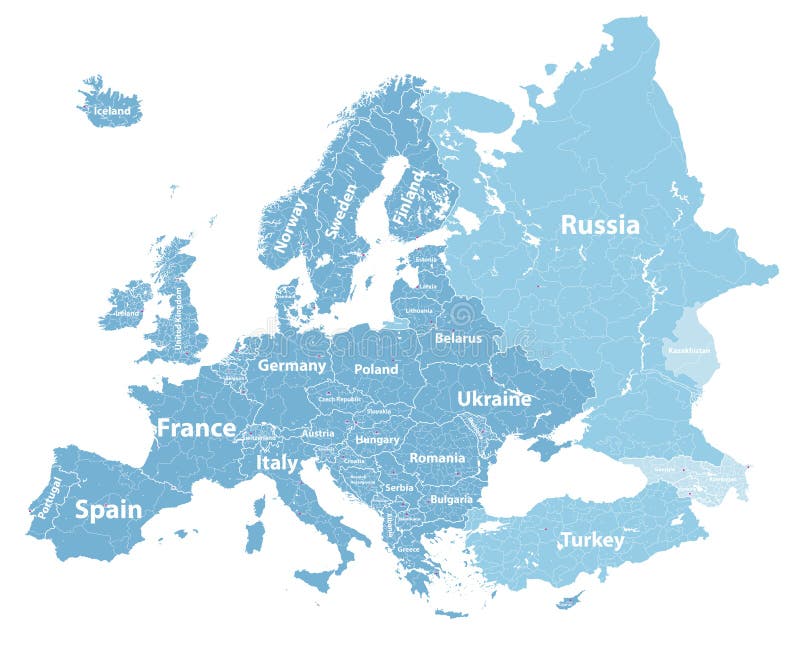 Den Europa vektorhöjdpunkten specificerade den politiska översikten med regiongränser och landsnamn Alla beståndsdelar som avskil royaltyfri illustrationer Den Europa vektorhöjdpunkten specificerade den politiska översikten med regiongränser och landsnamn Alla beståndsdelar som avskil royaltyfri illustrationer