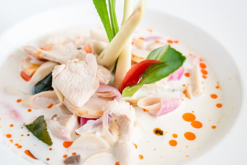 den fega kokosnöten mjölkar soup (Tom Kha Kai) arkivfoto den fega kokosnöten mjölkar soup (Tom Kha Kai) arkivfoto