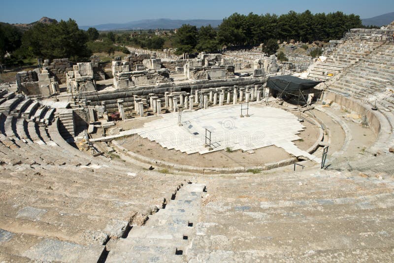 Den forntida staden fördärvar av Ephesus, lopp till Turkiet