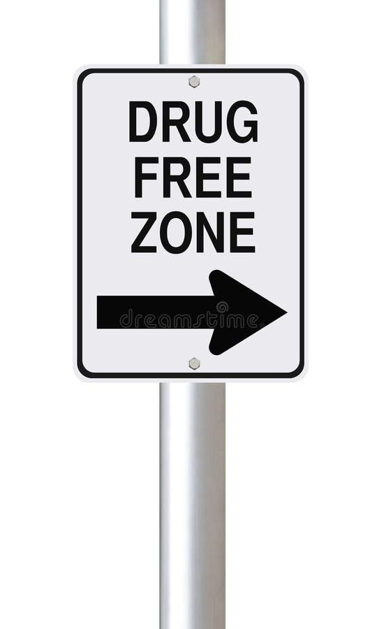 Modified one way sign indicating drug free zone (on white). Modified one way sign indicating drug free zone (on white)