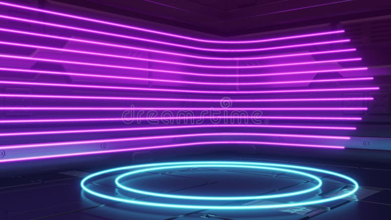 Den futuristiska science fictionen g?r sammandrag bl?a och purpurf?rgade former f?r neonljus p? den reflekterande METALLRYMDSKEPP royaltyfri illustrationer Den futuristiska science fictionen g?r sammandrag bl?a och purpurf?rgade former f?r neonljus p? den reflekterande METALLRYMDSKEPP royaltyfri illustrationer