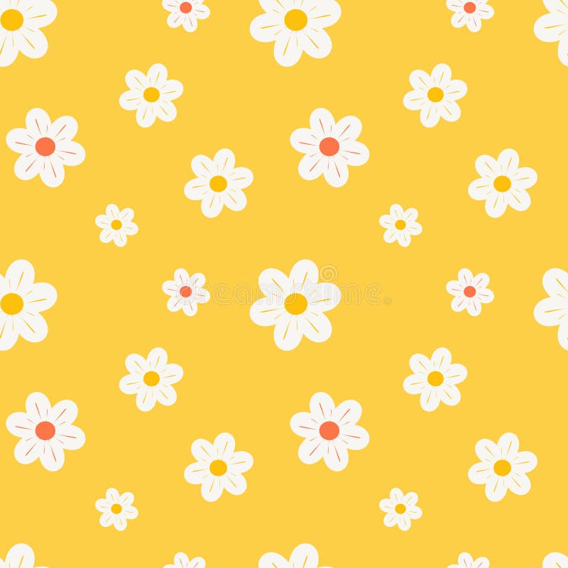 Den färgrika orange vit- och gulingtusenskönan blommar den sömlösa modellbakgrundsillustrationen vektor illustrationer Den färgrika orange vit- och gulingtusenskönan blommar den sömlösa modellbakgrundsillustrationen vektor illustrationer