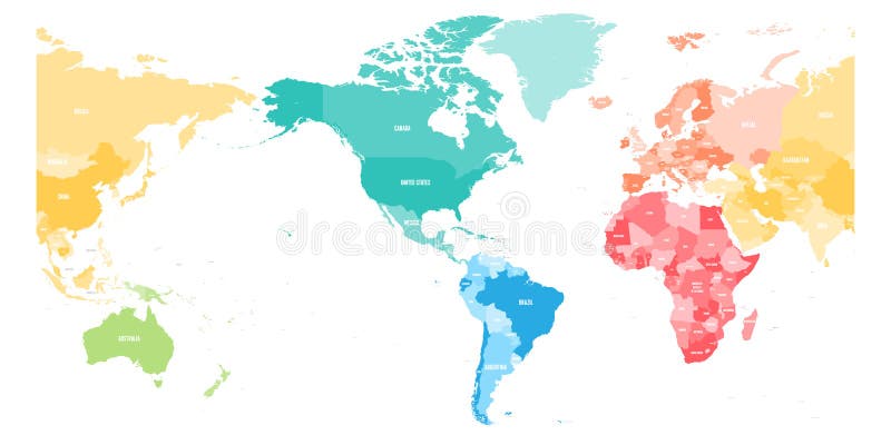 Världskartan Delade In I Sex Kontinenter Varje Kontinent I Olik Färg