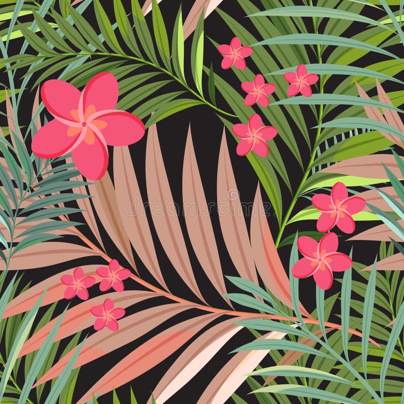 Den färgrika tropiska blomman, växten och bladet mönstrar bakgrund vektor illustrationer