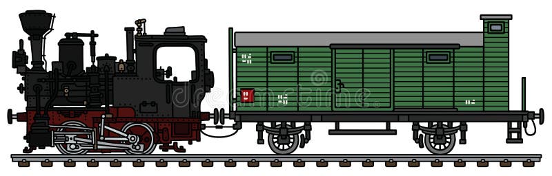 Den gamla lilla ångalokomotivet och fraktvagnen vektor illustrationer Den gamla lilla ångalokomotivet och fraktvagnen vektor illustrationer